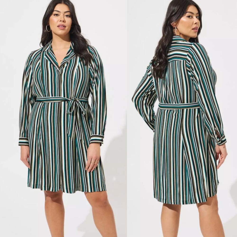 Torrid Striped Mini Rayon Slub Wrap Front Dress